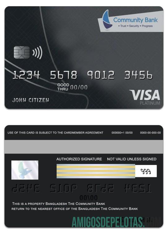 Cartão Visa Platinum do Banco Comunitário de Bangladesh exemplo real